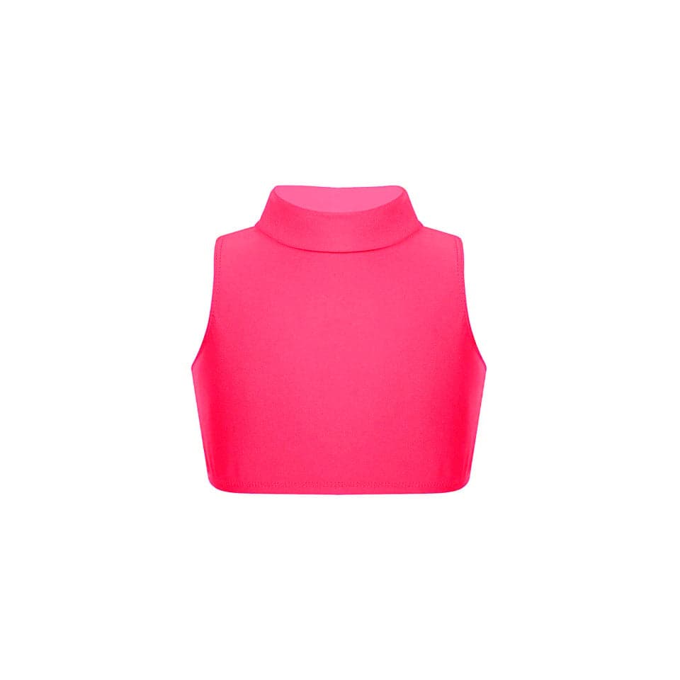 Girls Turtle Neck Crop Sleeveless Vest Tank Top Lightweight Disco Dance,