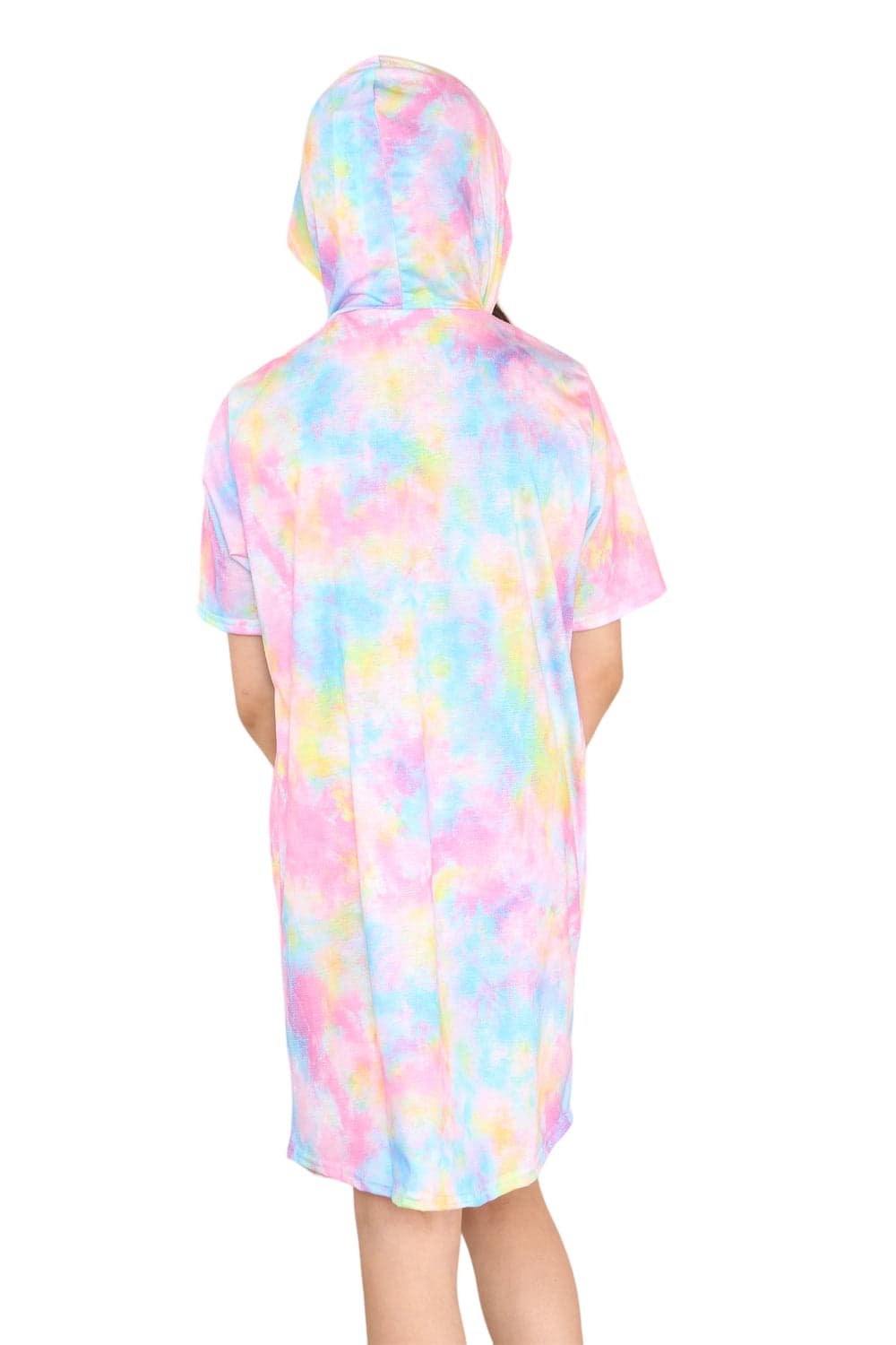 Girls Tie Dye Long Hooded T-Shirt Dress