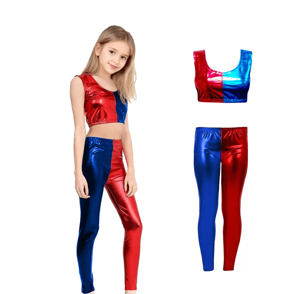 Girls Vest Crop Top and Hot Pants / Leggings Set Red Blue 3-14 years