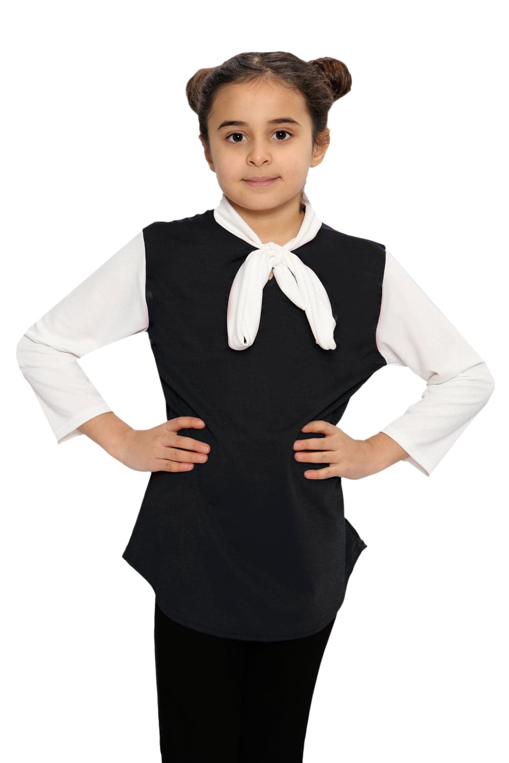 Girls Contrast Collar Tie Bow Knot Tops