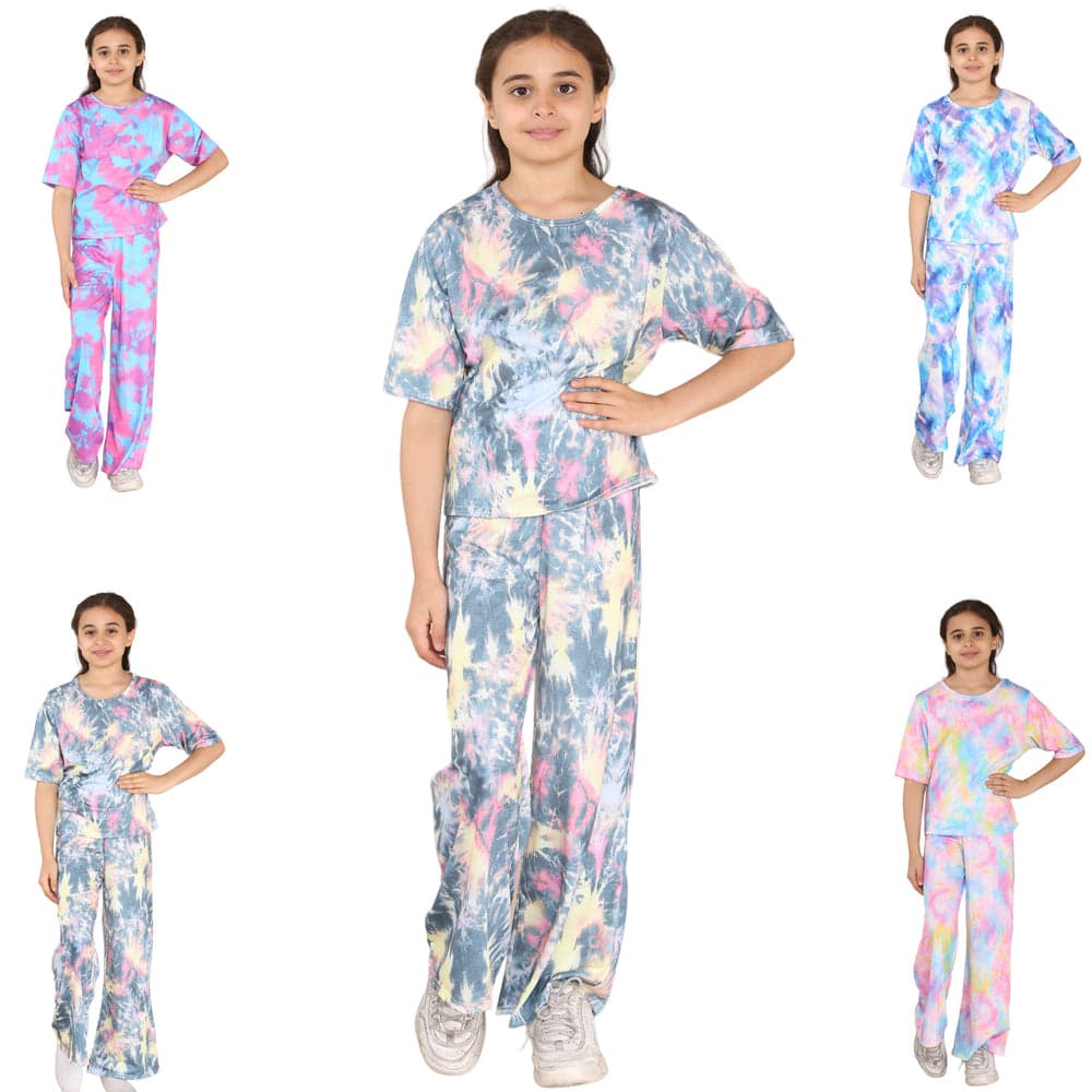 Girls Tie Dye Pyjamas T-Shirt and Trouser Set