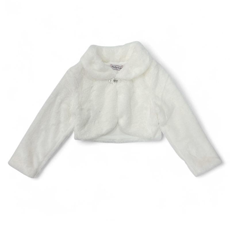 Girls Ivory Faux Fur Bolero – Long Sleeve with Clasp Hook (Ages 3–13 Years)