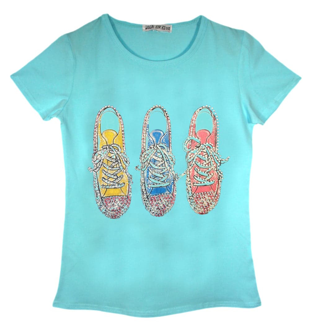 Girls Shiny Love & Trainers Print T-Shirts