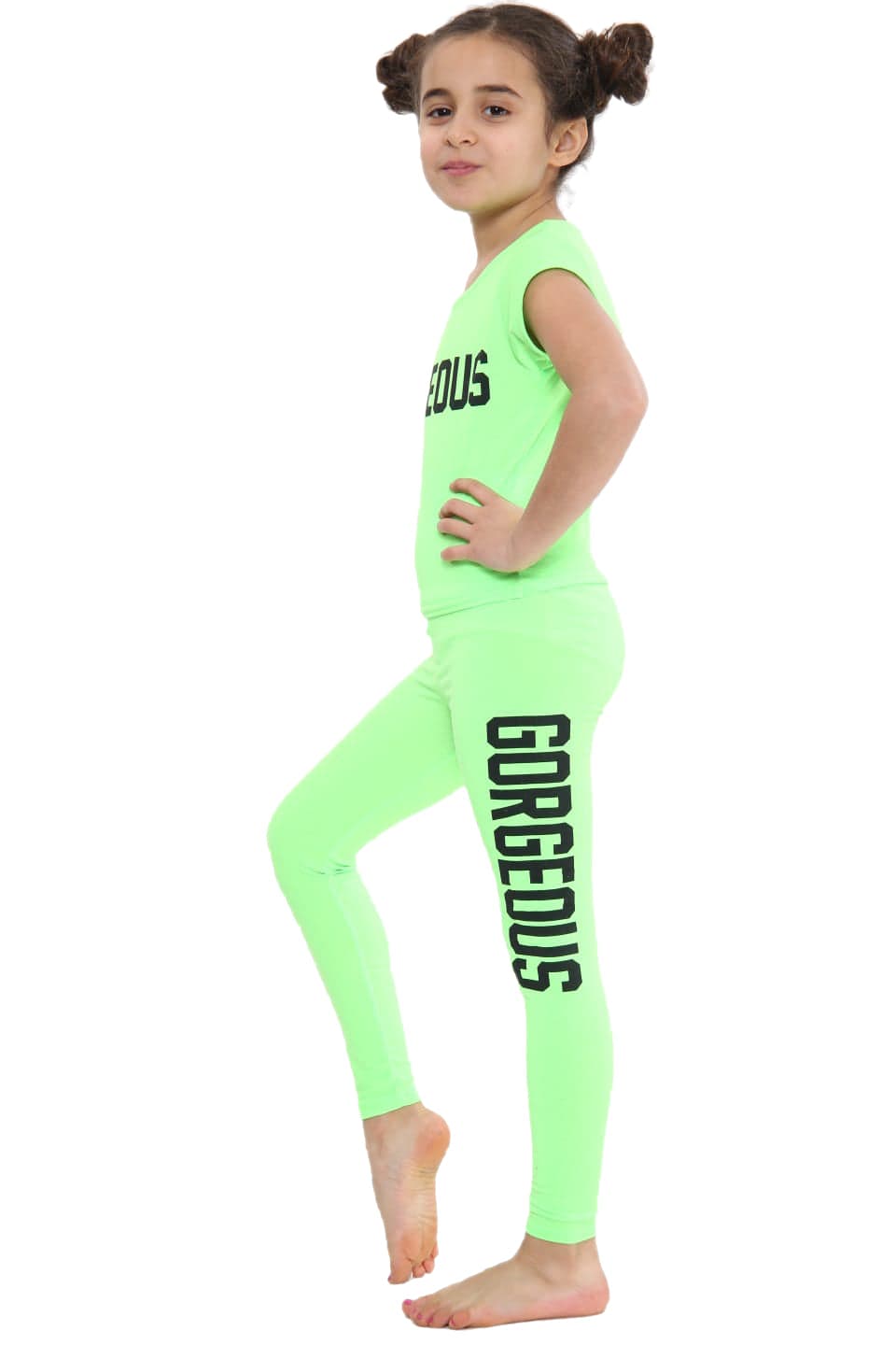 Girls Gorgeous Print Neon Crop Top & Leggings Set