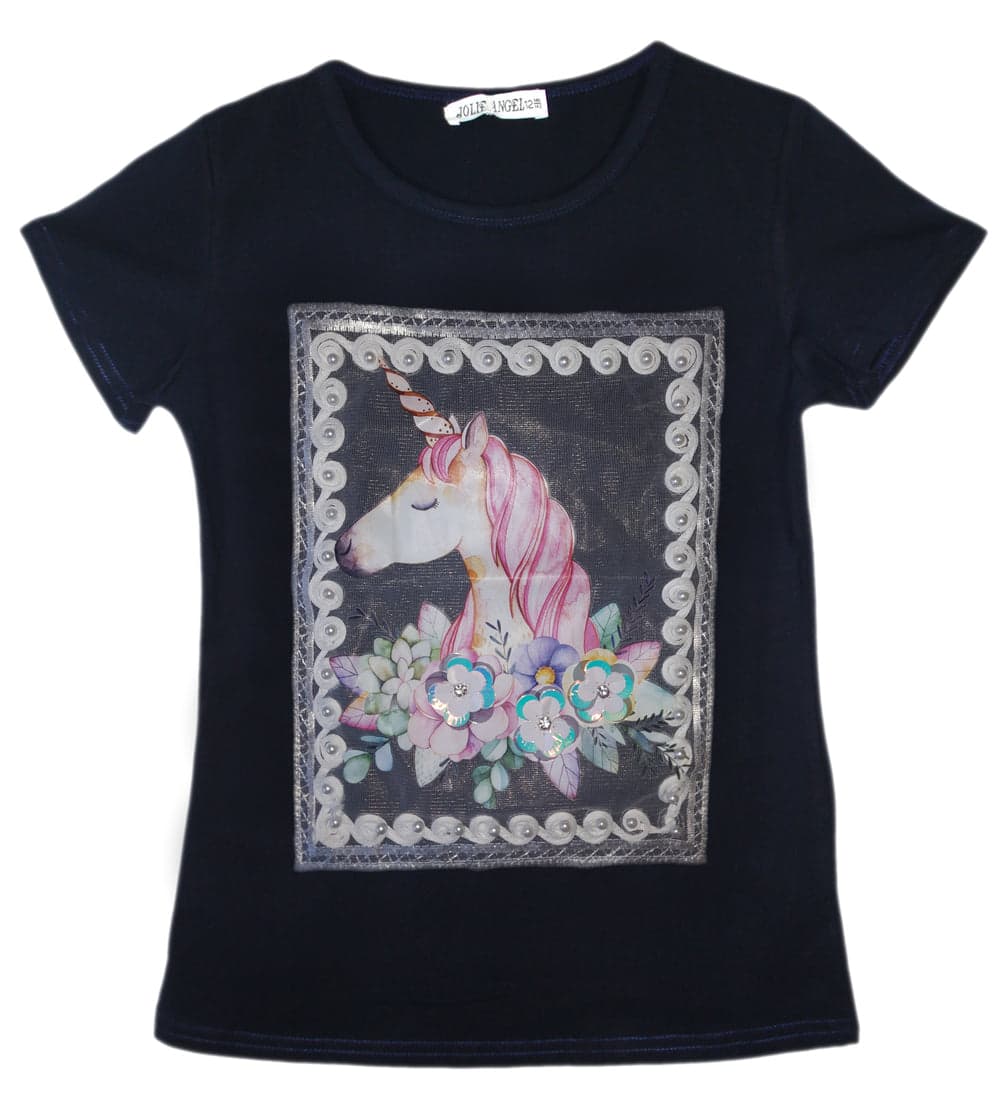 Girls Unicorn Floral Pearls T-Shirt