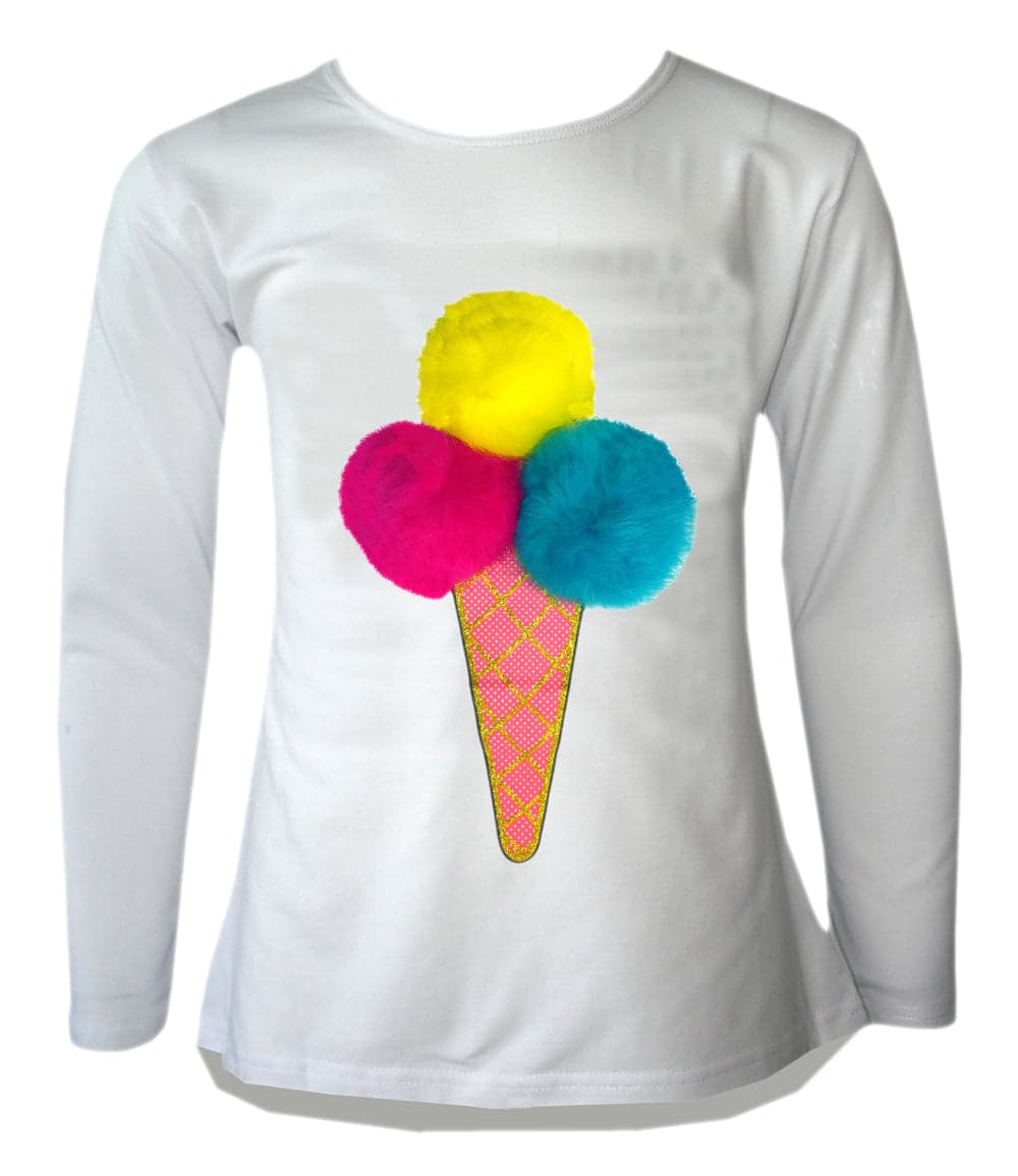 Girls Ice Cream Cone Pom Pom Scoops Top