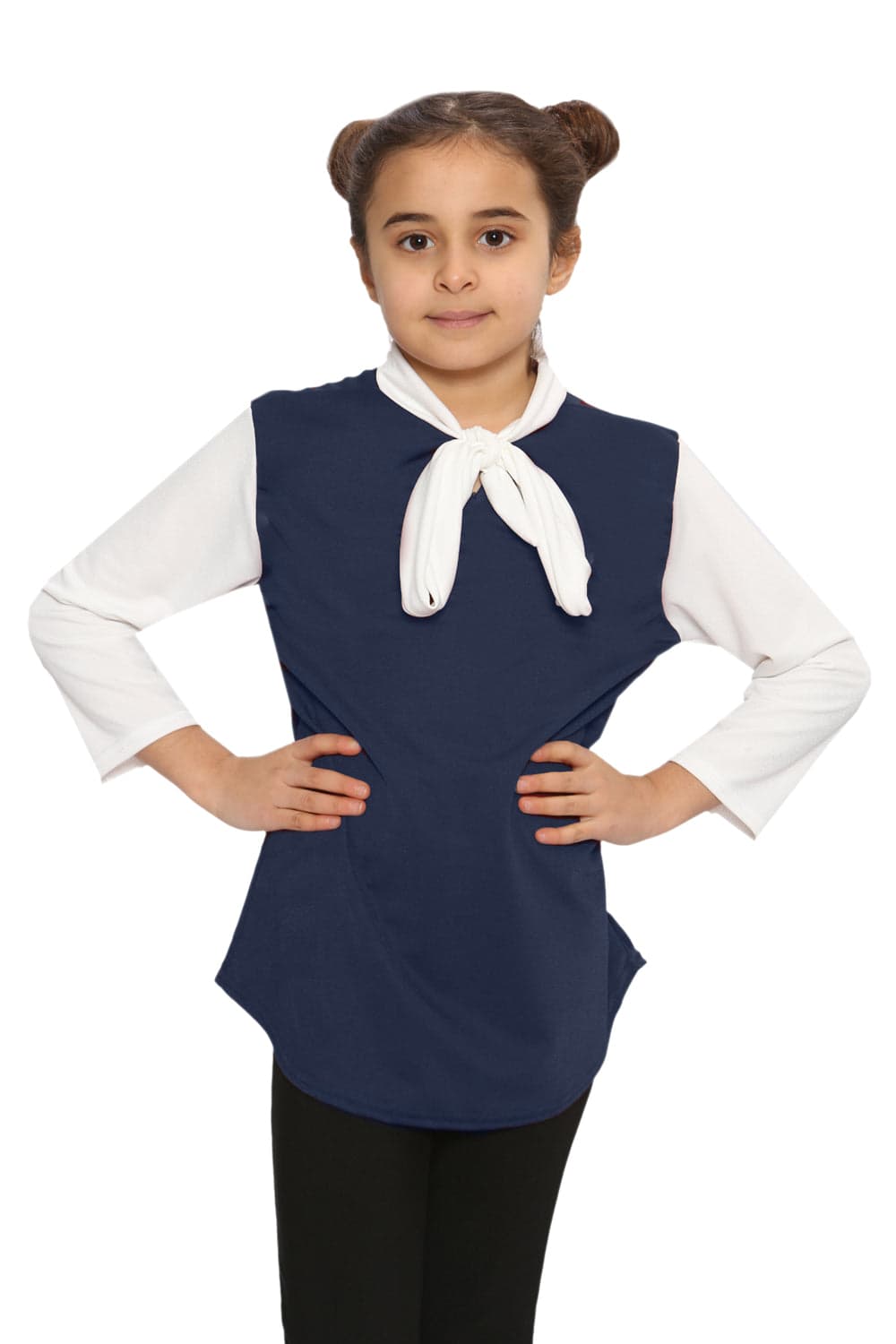 Girls Contrast Collar Tie Bow Knot Tops
