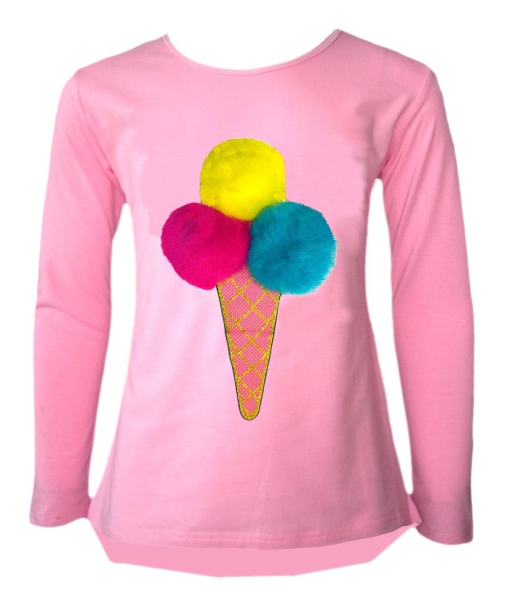 Girls Ice Cream Cone Pom Pom Scoops Top