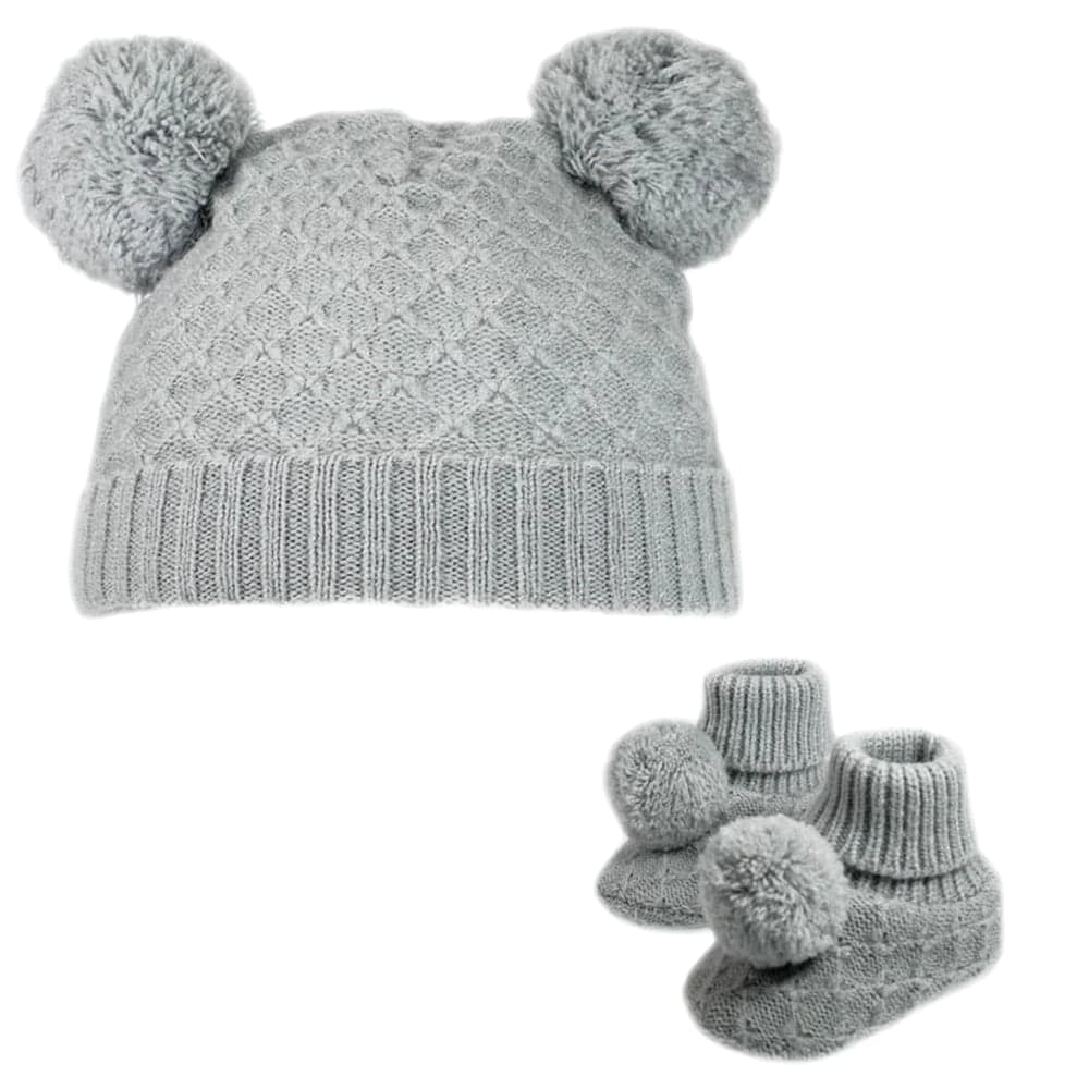 Baby Girls Pom Pom Hat With Booties Set