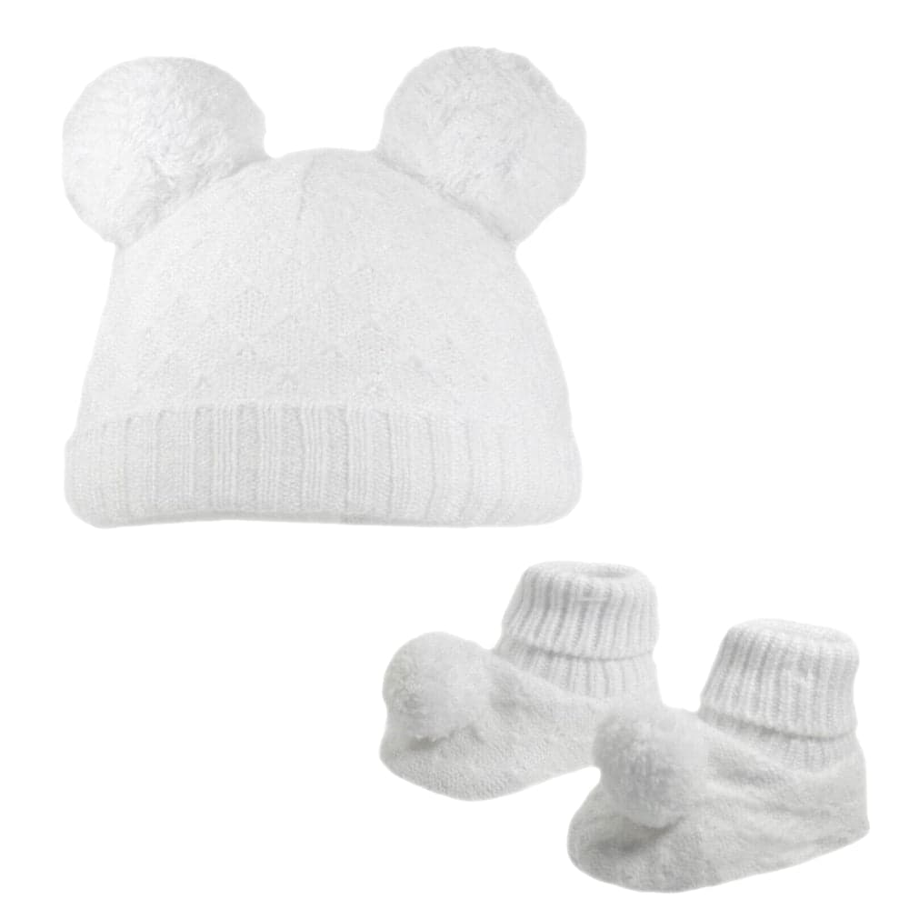 Baby Girls Pom Pom Hat With Booties Set