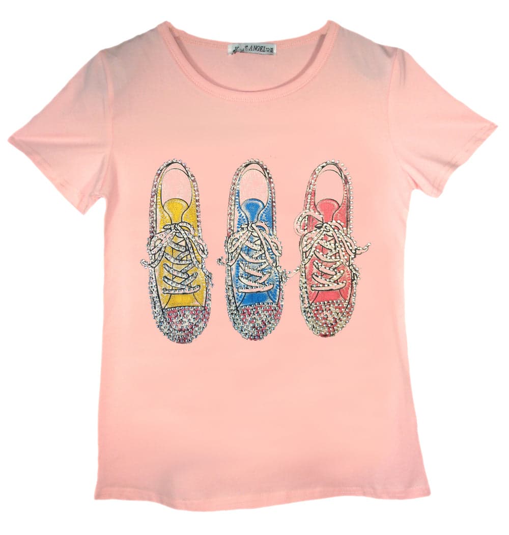 Girls Shiny Love & Trainers Print T-Shirts