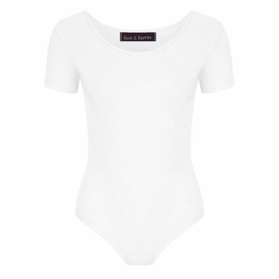 Girls Dance Leotard Plain Microfibre Stretchy Ballet Short Sleeve Bodysuit Gym