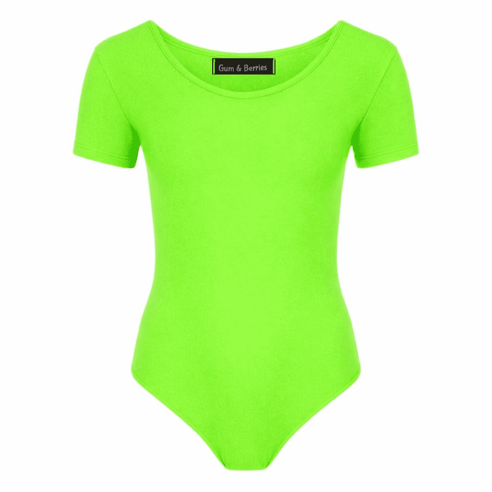 Girls Dance Leotard Plain Microfibre Stretchy Ballet Short Sleeve Bodysuit Gym