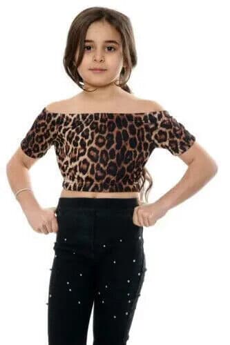 Girls Bardot Crop Top Childrens Off Shoulder Top Pullover 5 - 13 Years T-Shirt