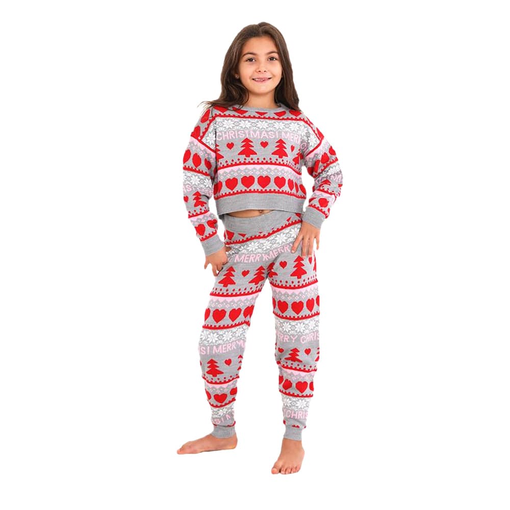 Girls Christmas Fairisle Jacquard Pyjama Set