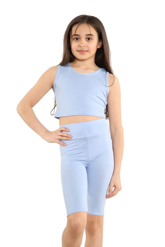 Girls Crop Top & Shorts Set Childrens 5 - 13 Years Summer Vest Top Cycle Shorts