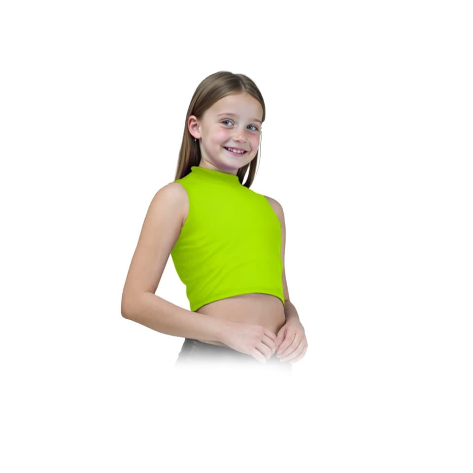 Girls Turtle Neck Crop Sleeveless Vest Tank Top Lightweight Disco Dance,