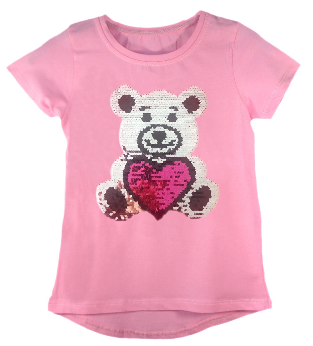 Girls Shiny Sequin Face T-Shirt