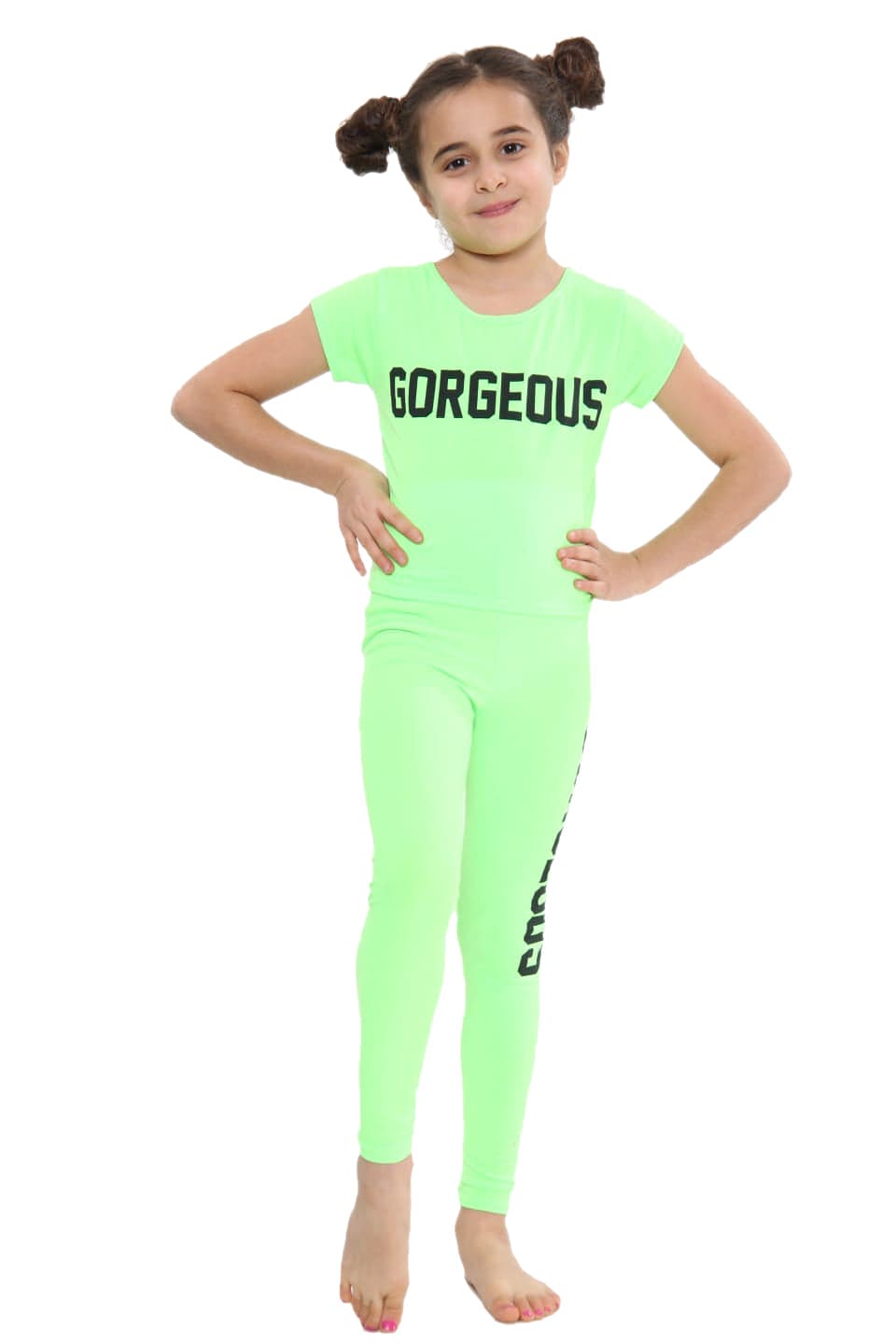 Girls Gorgeous Print Neon Crop Top & Leggings Set
