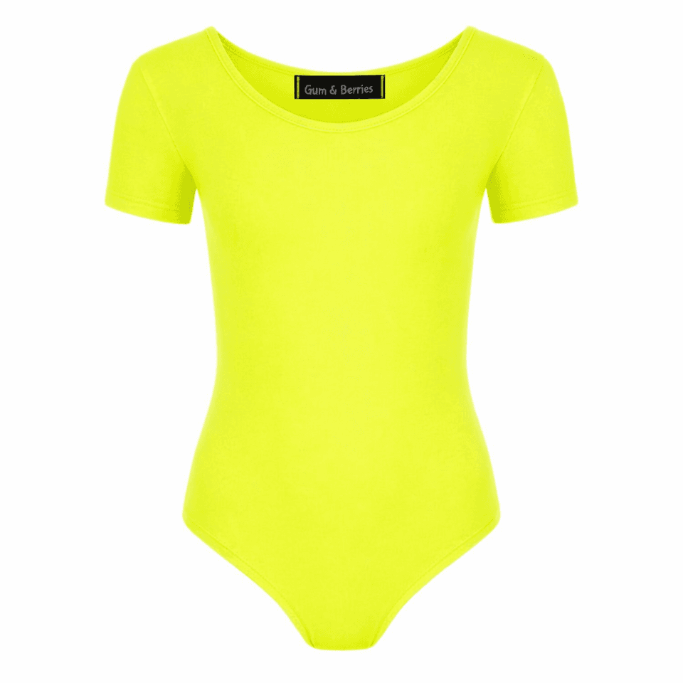 Girls Dance Leotard Plain Microfibre Stretchy Ballet Short Sleeve Bodysuit Gym