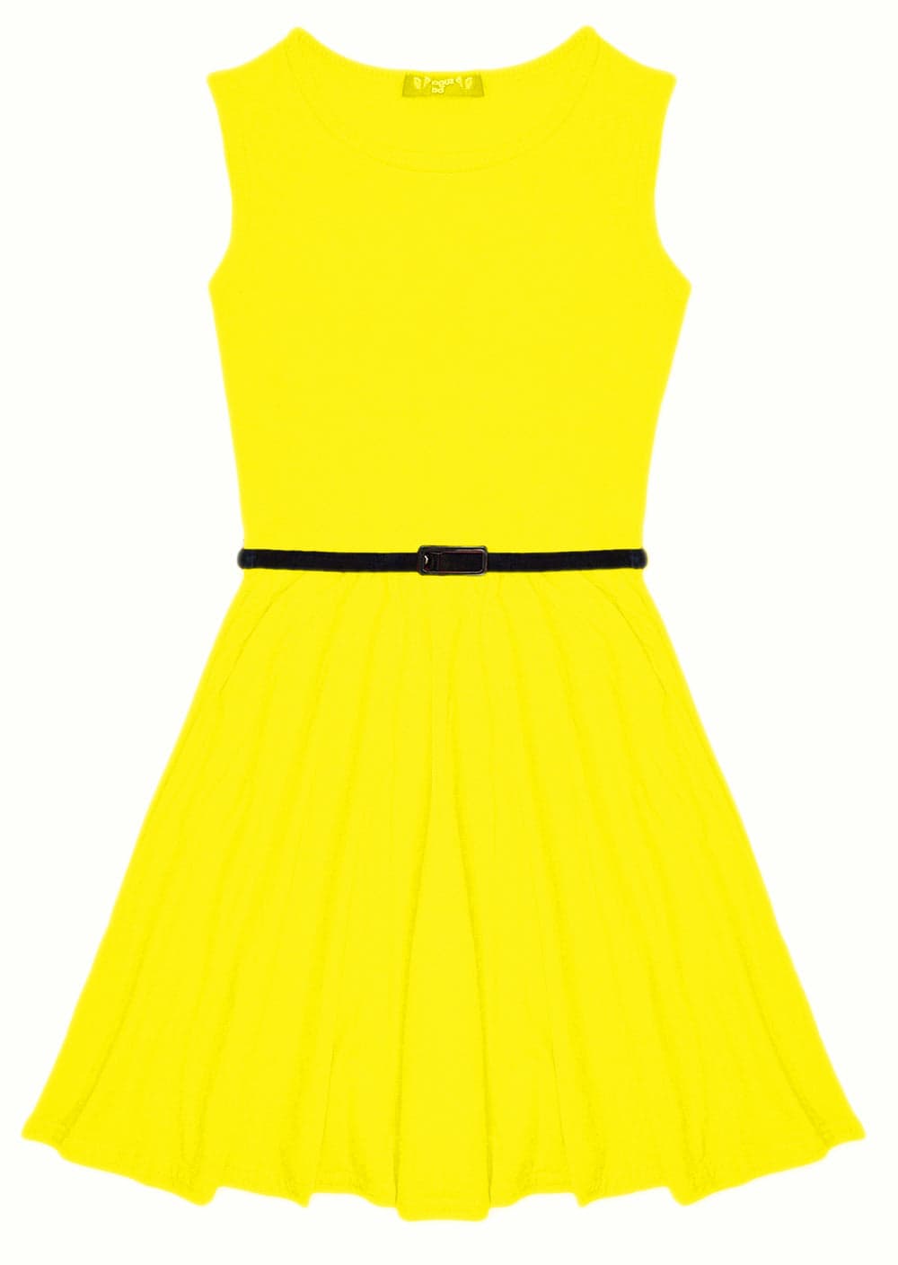 New Girls Plain Retro Skater Dress with Belt Age Size 7 8 9 10 11 12 13 years