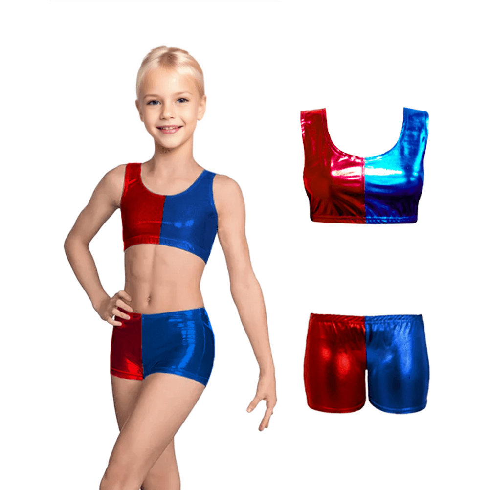 Girls Vest Crop Top and Hot Pants / Leggings Set Red Blue 3-14 years