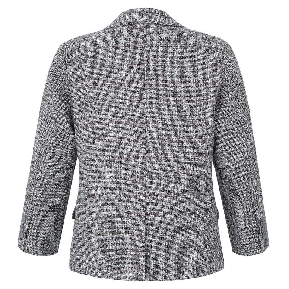 Boys Tweed Check Blazer Formal Party Kids Long Sleeve Button Notch Lapel Grey