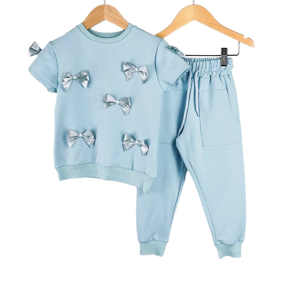 Girls Loungewear Tracksuit Fancy Satin Bow Outfits