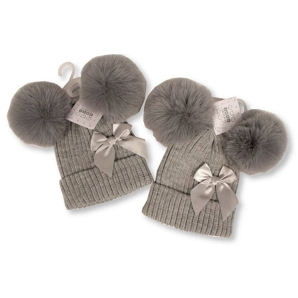 Baby Girl / Boy Woven Ribbed Bobble Beanie Hat Pompom Winter Cap Newborn - 12M