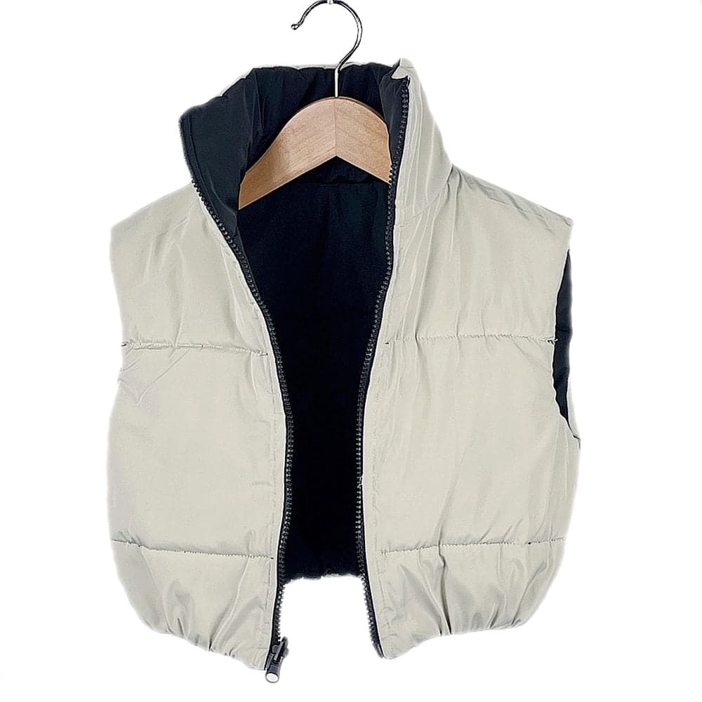Girls Reversible Gilet Bodywarmer Puffer Cropped Padded Sleeveless Jacket 2 in 1