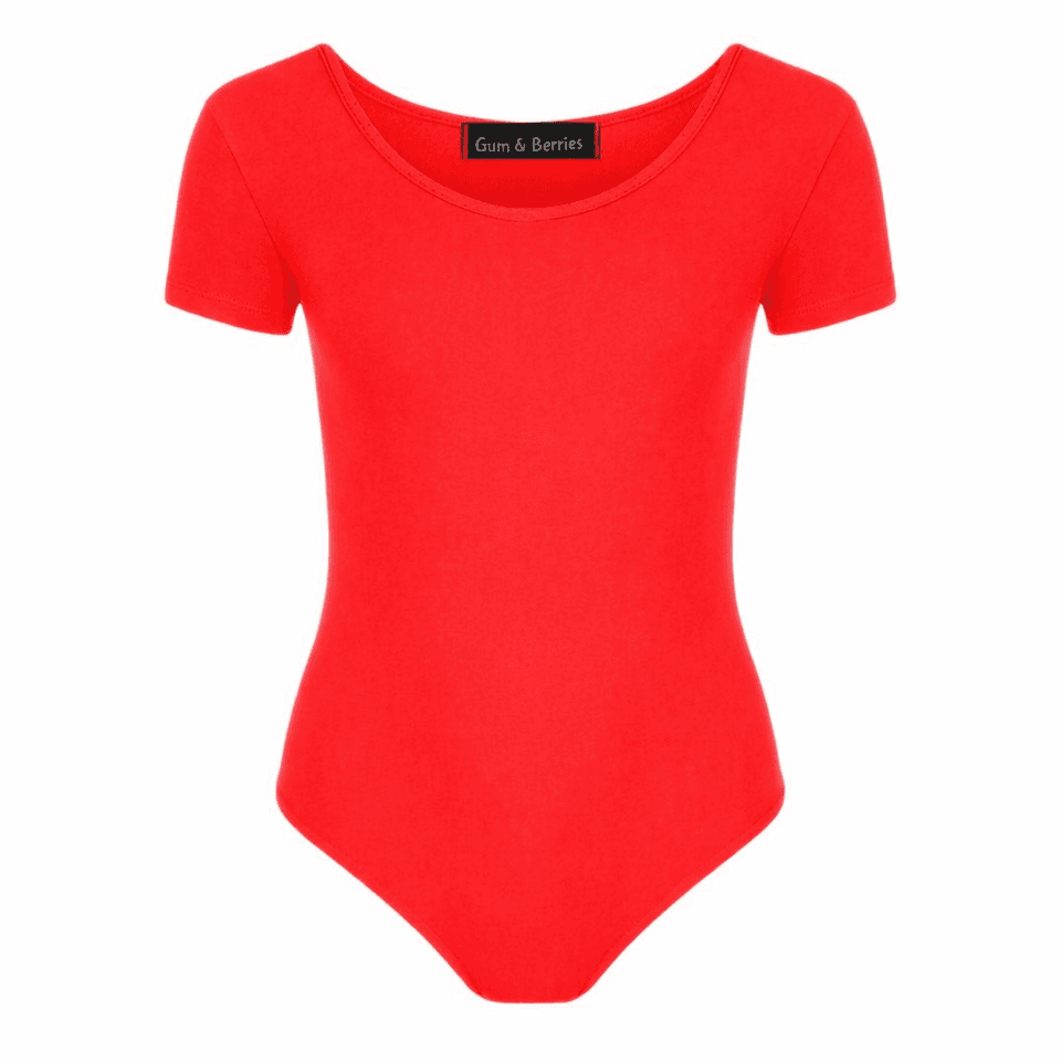 Girls Dance Leotard Plain Microfibre Stretchy Ballet Short Sleeve Bodysuit Gym
