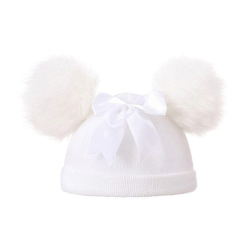 Baby Girls Pom Pom Hat Newborn 0-12 Months Bow Warm Winter Hat