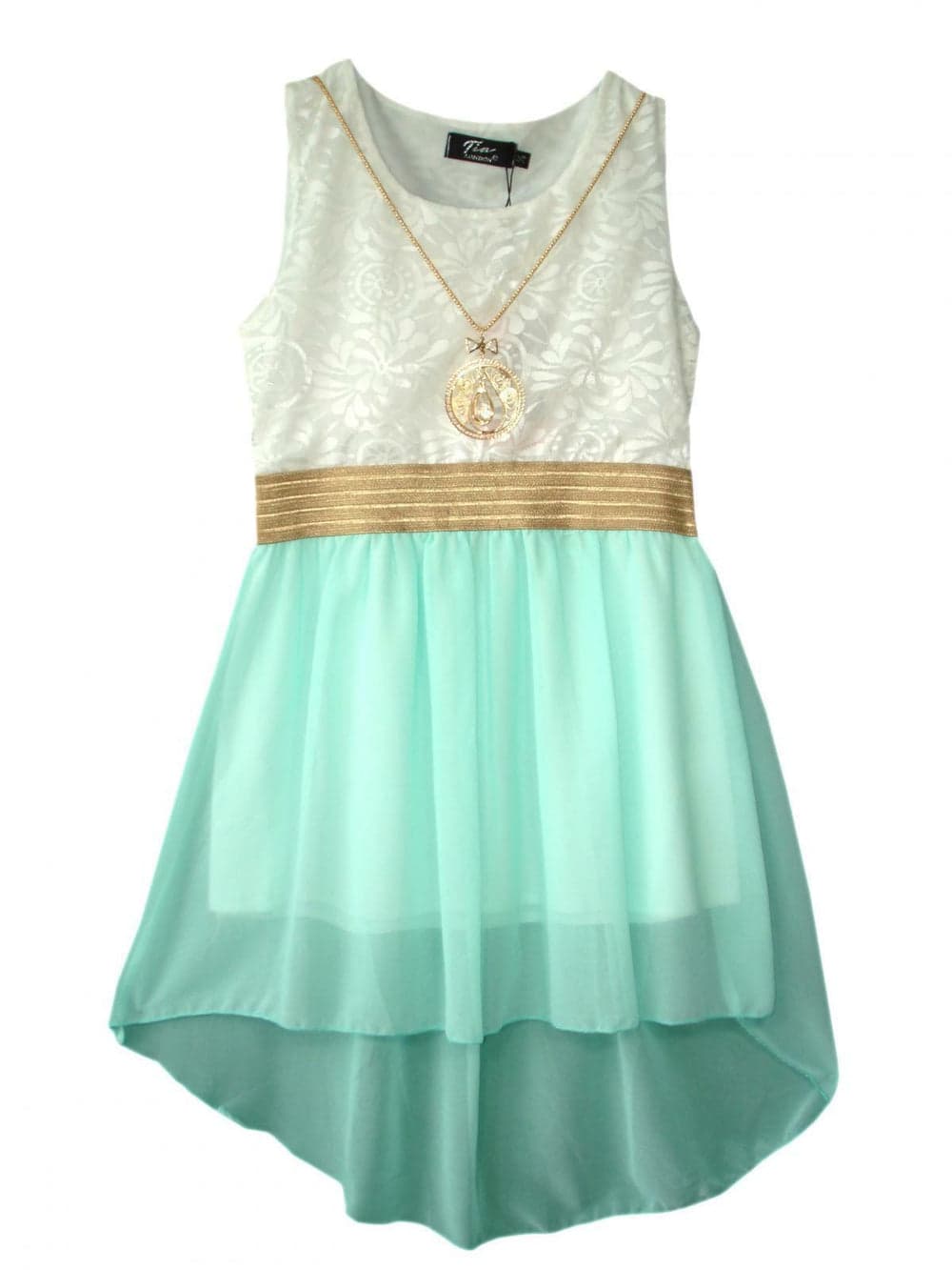 Girls Sleeveless Asymmetrical Chiffon Dress