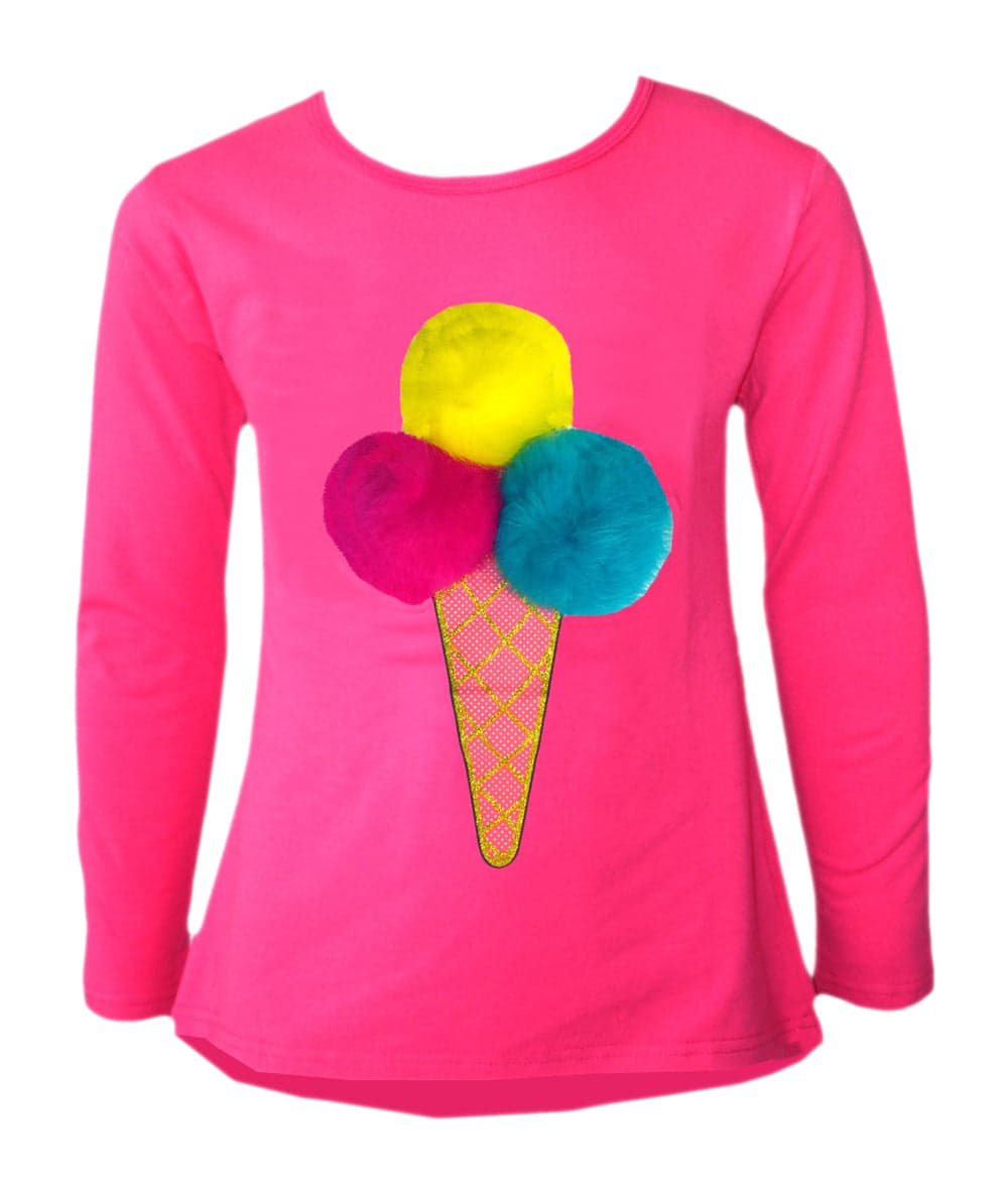 Girls Ice Cream Cone Pom Pom Scoops Top
