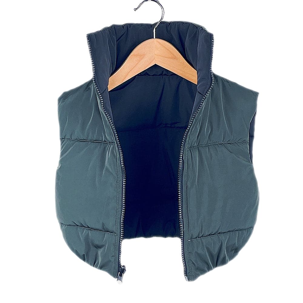 Girls Reversible Gilet Bodywarmer Puffer Cropped Padded Sleeveless Jacket 2 in 1