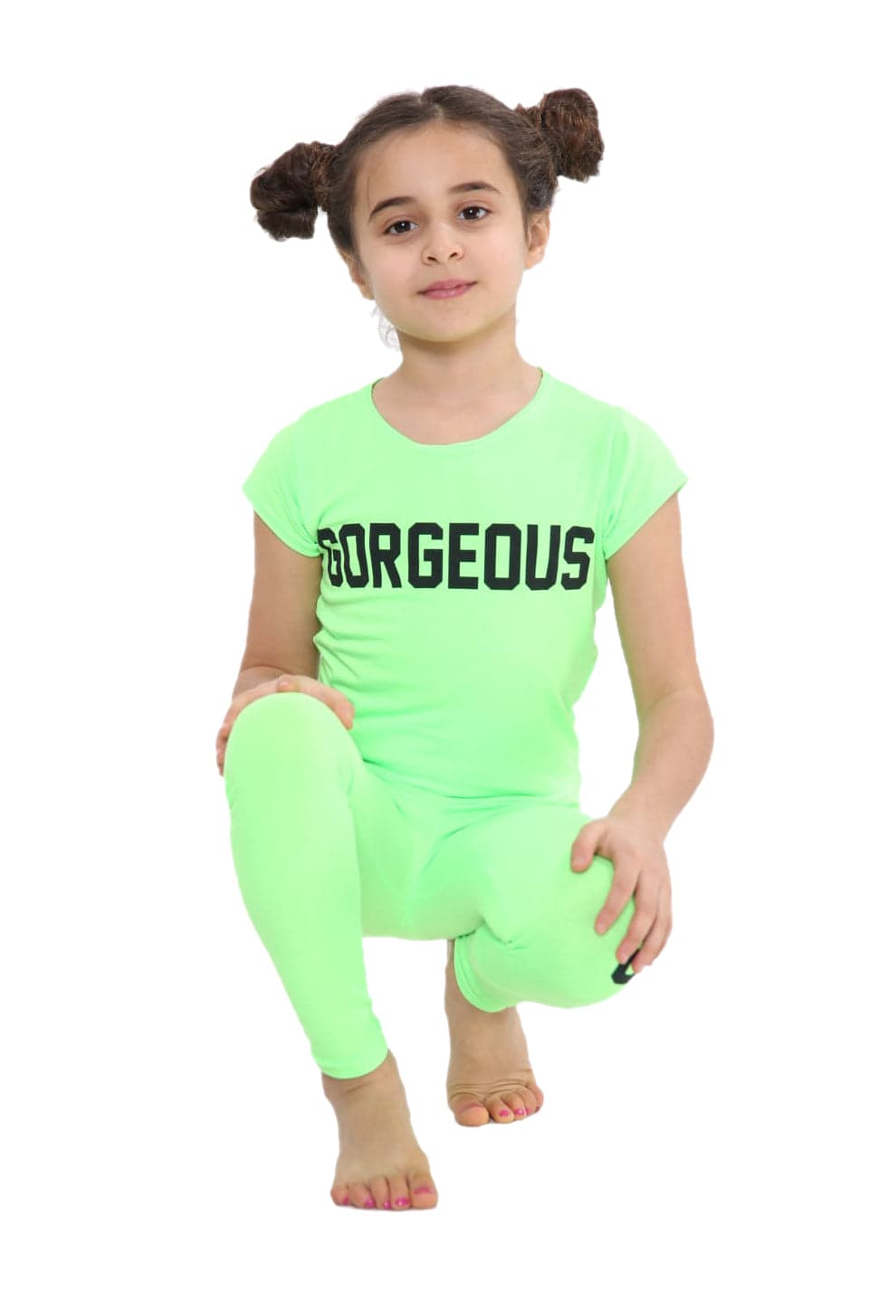 Girls Gorgeous Print Neon Crop Top & Leggings Set