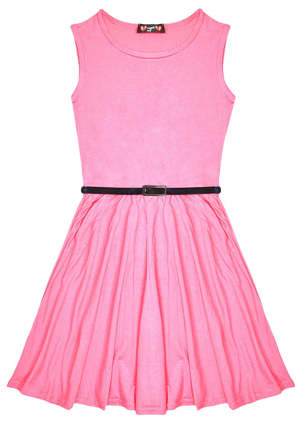 New Girls Plain Retro Skater Dress with Belt Age Size 7 8 9 10 11 12 13 years