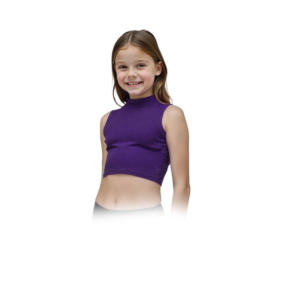 Girls Turtle Neck Crop Sleeveless Vest Tank Top Lightweight Disco Dance,