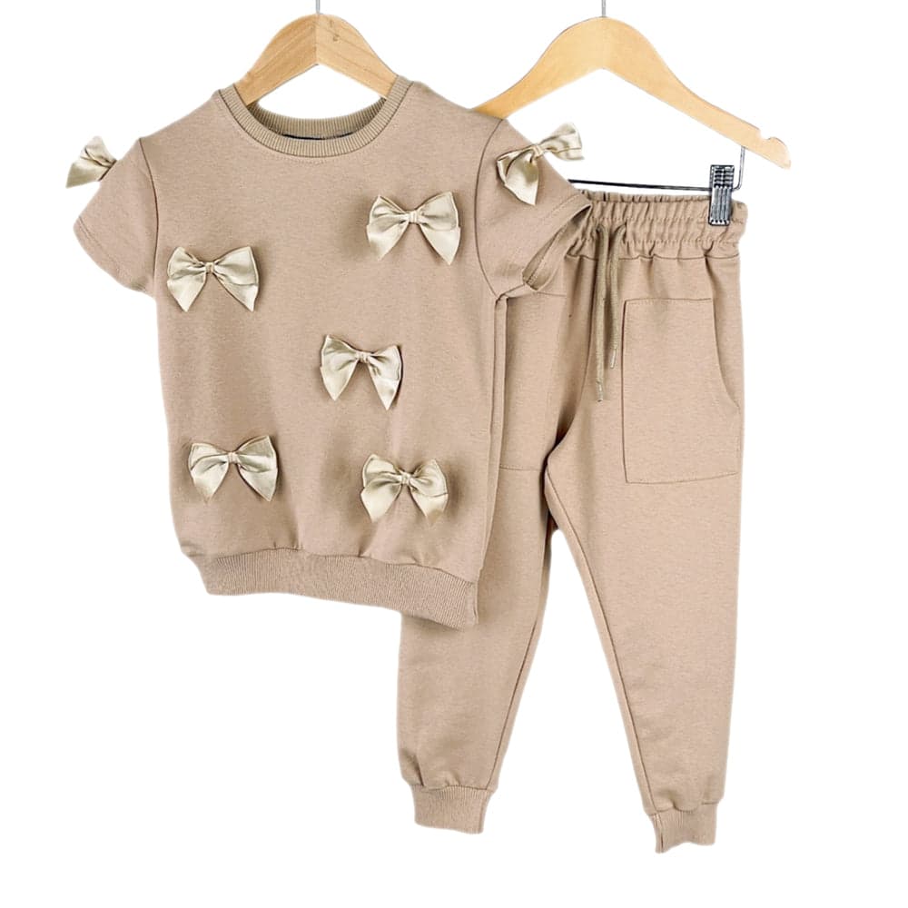 Girls Loungewear Tracksuit Fancy Satin Bow Outfits