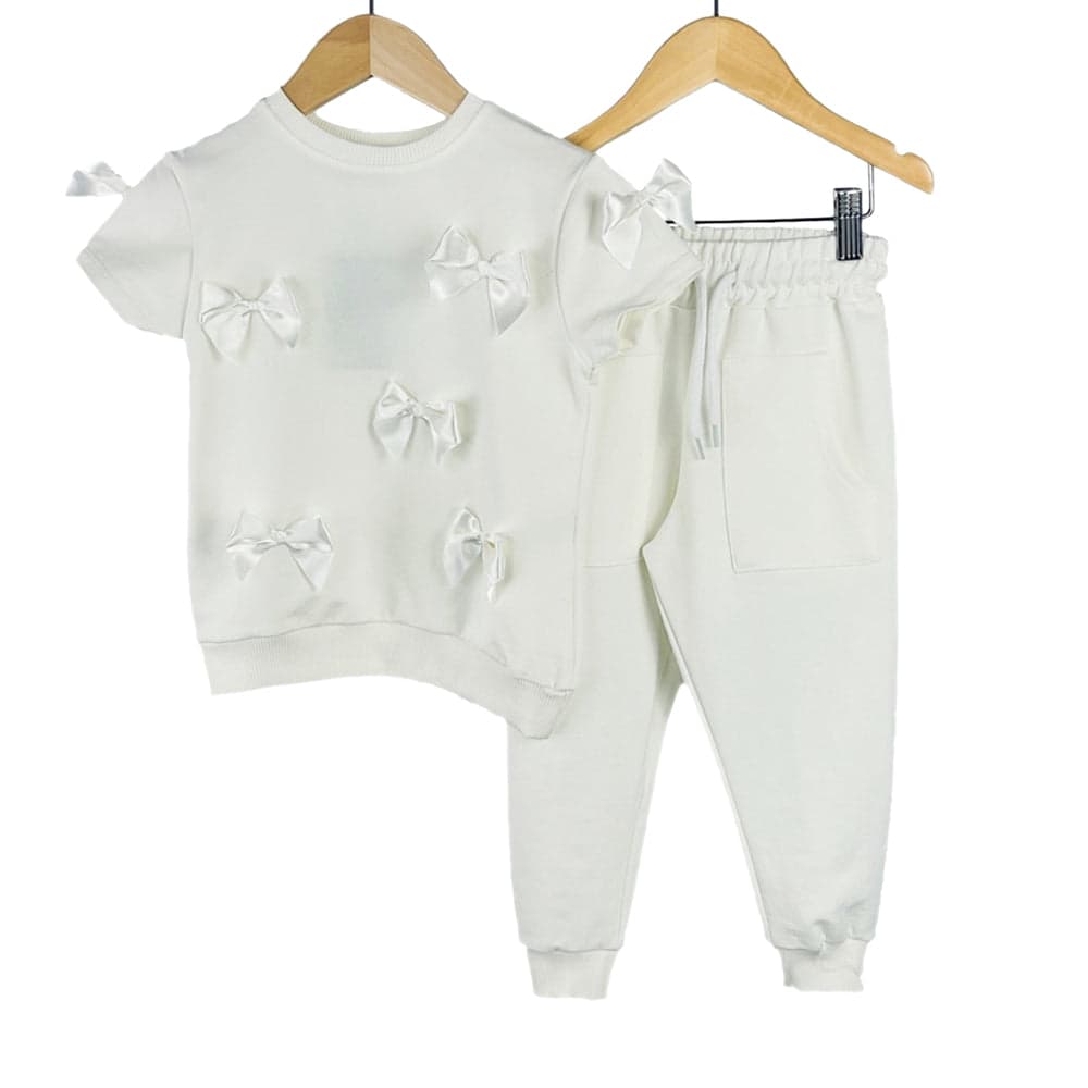 Girls Loungewear Tracksuit Fancy Satin Bow Outfits