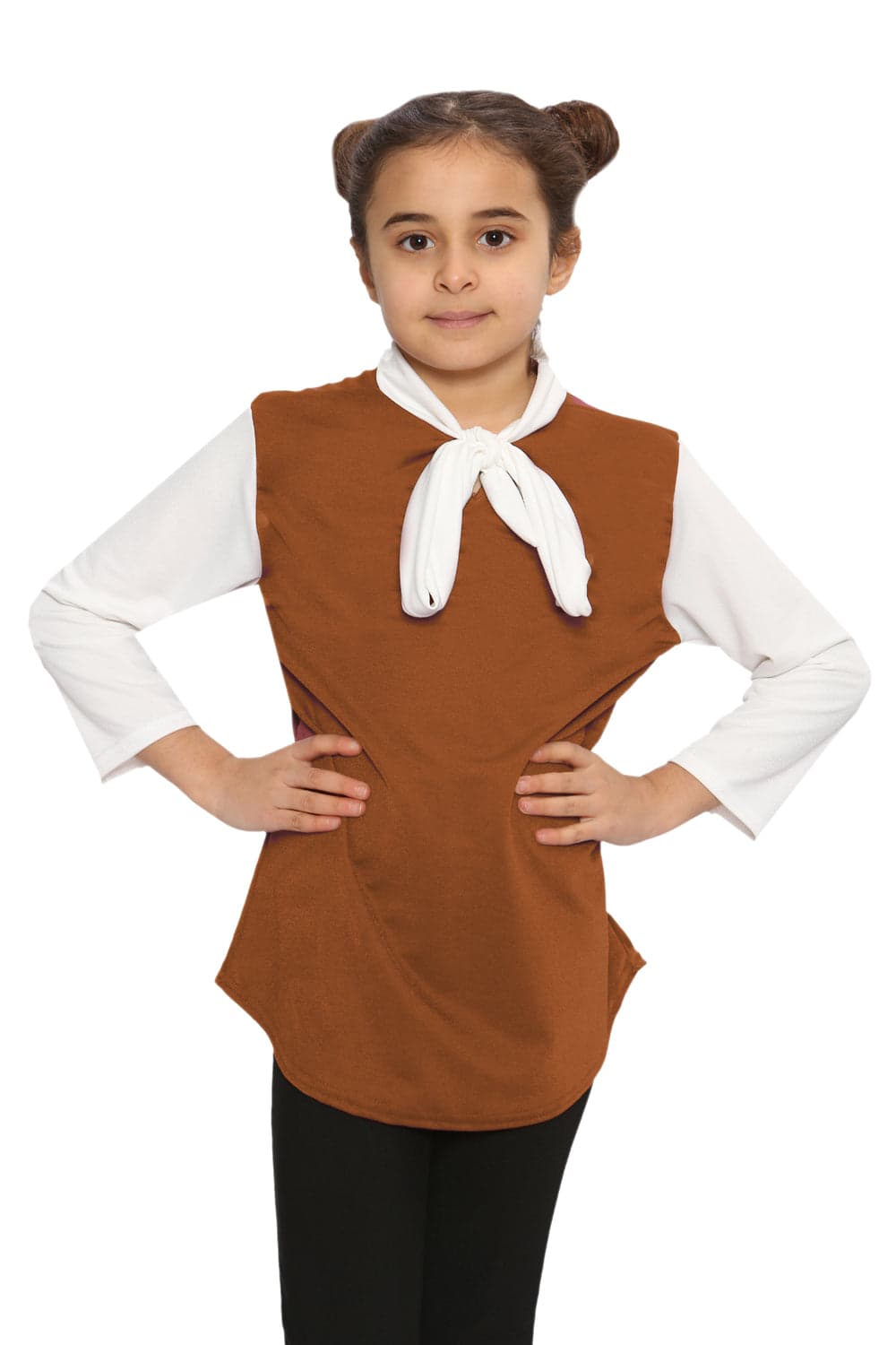 Girls Contrast Collar Tie Bow Knot Tops
