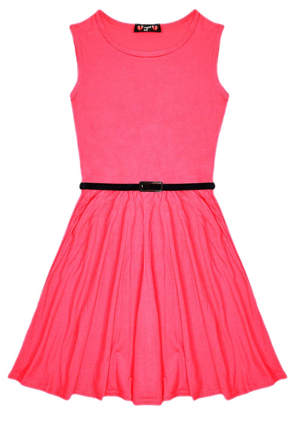 New Girls Plain Retro Skater Dress with Belt Age Size 7 8 9 10 11 12 13 years