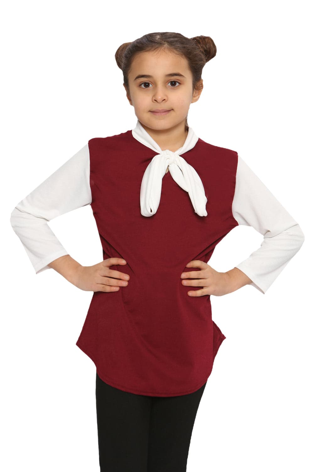 Girls Contrast Collar Tie Bow Knot Tops