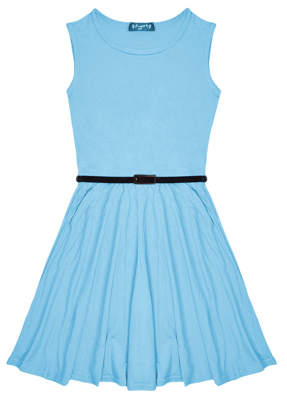 New Girls Plain Retro Skater Dress with Belt Age Size 7 8 9 10 11 12 13 years