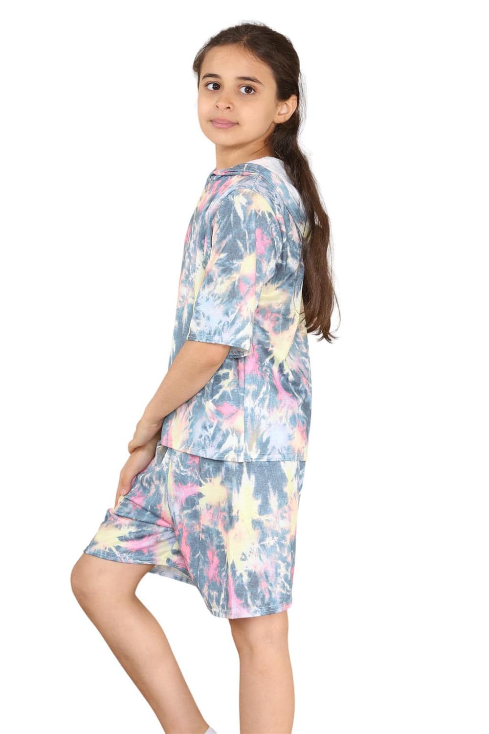 Girls Tie Dye Hooded Top & Shorts Outfit