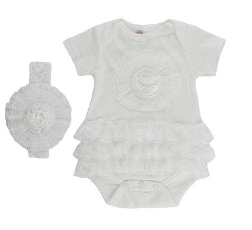 Baby Girl Bodysuit & Headband Set 0–9 Months White Ivory Floral Lace Ruffle