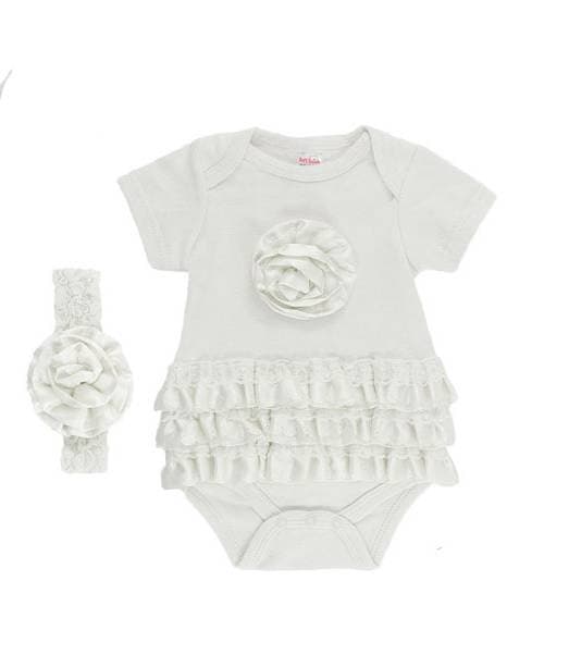 Baby Girl Bodysuit & Headband Set 0–9 Months White Ivory Floral Lace Ruffle