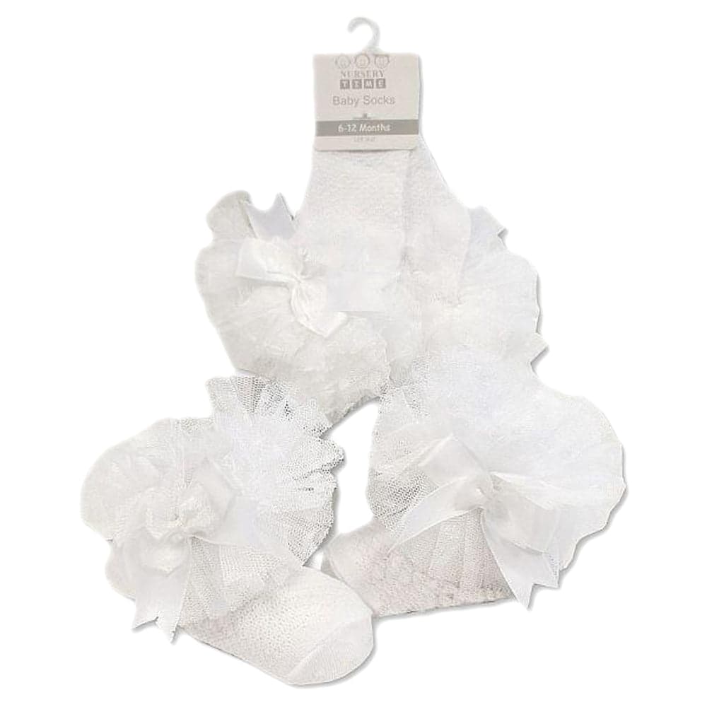 Baby Girls Socks Cotton Rich Spanish Bow Lace Wedding Stocking Socks with Bows Ribbon Top Party Ribbed Ankle Socks 0-18 Months