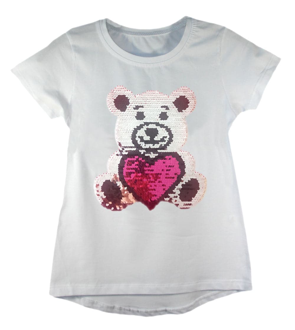 Girls Shiny Sequin Face T-Shirt