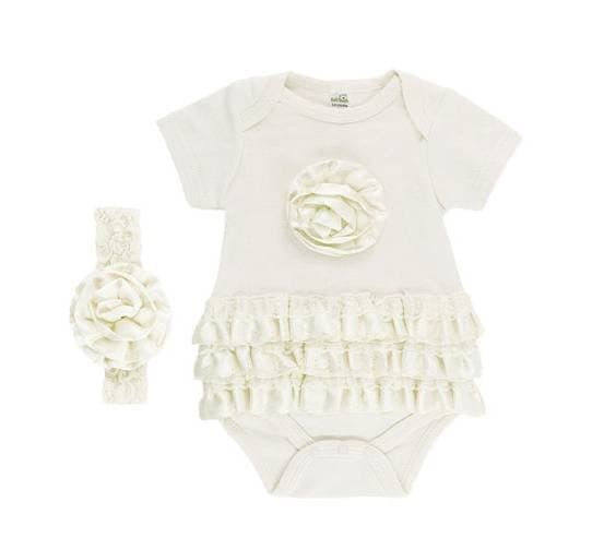 Baby Girl Bodysuit & Headband Set 0–9 Months White Ivory Floral Lace Ruffle